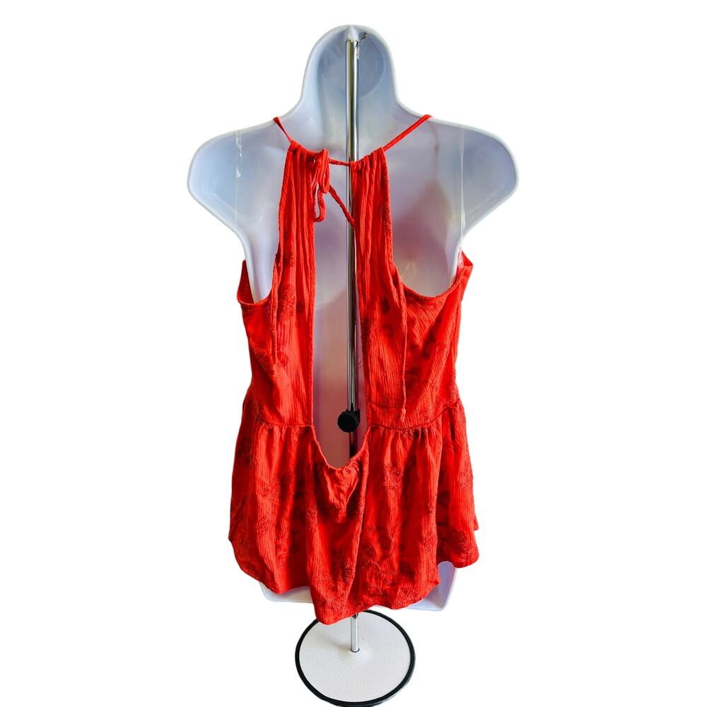 Daytrip Red Boho Embroidered Peplum Cami Top L Y2K Festival Tank - Picture 3 of 4